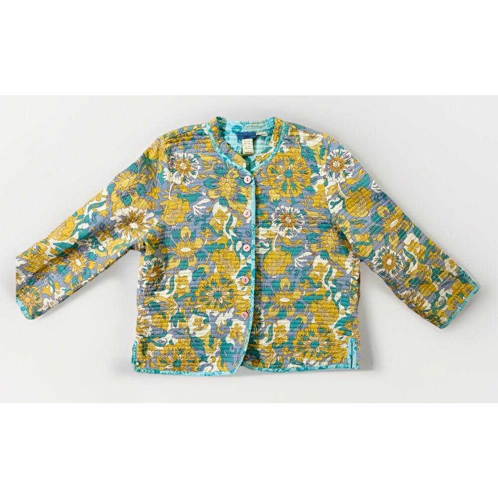 Provence D'Amour Reversible Jacket Women Size XL Cotton Quilted Eyelet Multicolr